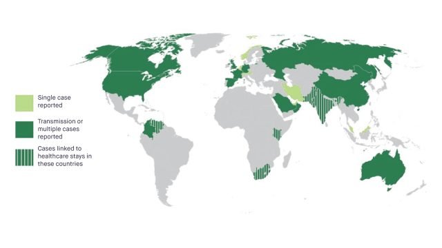 Figure 1: Global cases of Candida auris