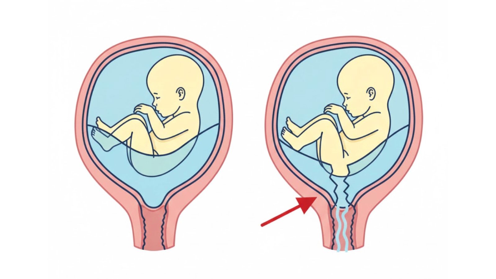 Premature Rupture of Membranes (PROM): The Critical Role of iGFBP-1 Rapid Testing in Maternal Care 1 Figure 1: Anatomical diagram showing normal intact fetal membranes versus ruptured membranes with amniotic fluid leakage