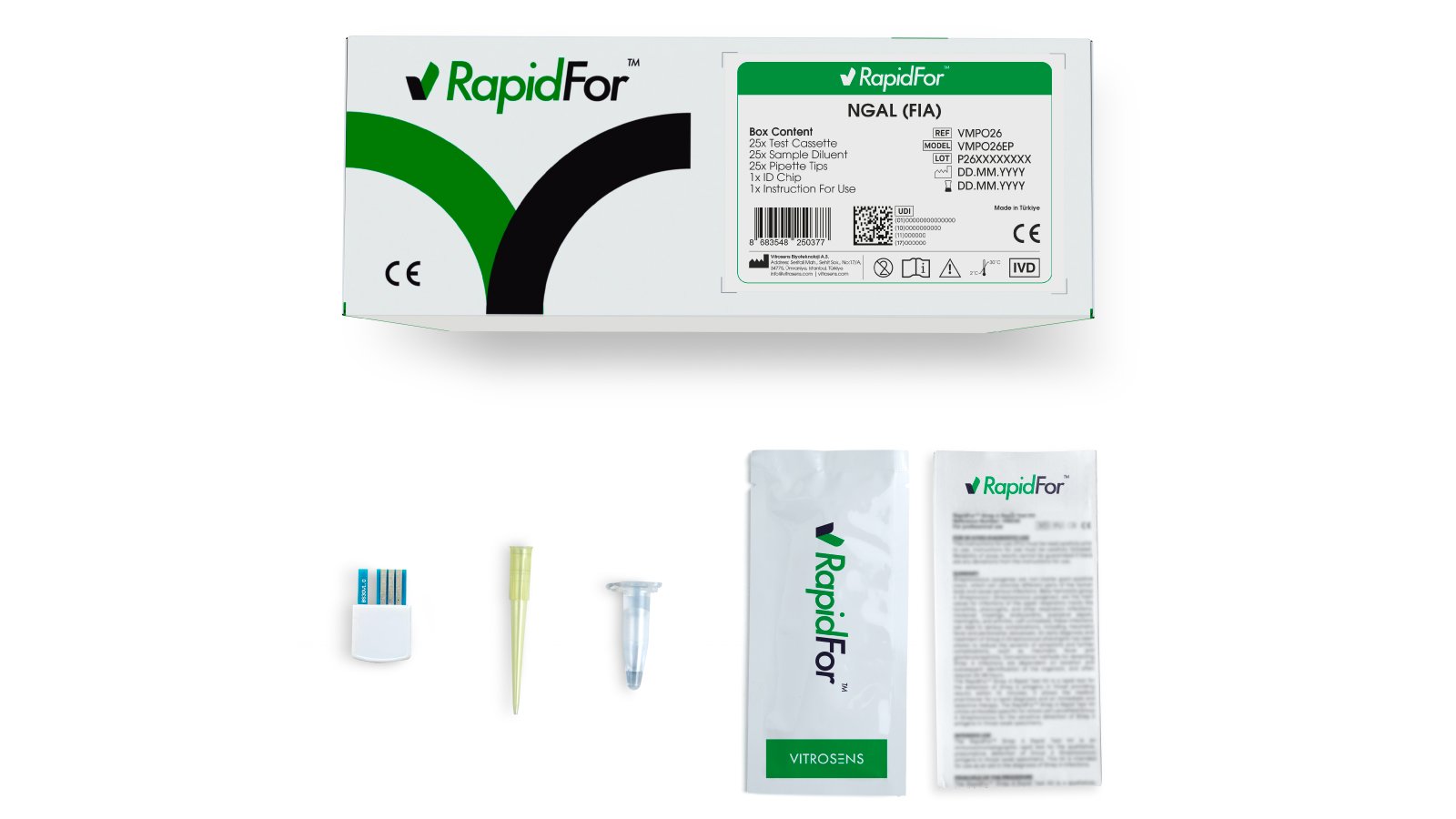 Figure 4: NGAL (FIA) test cassette and its contents including sample diluent