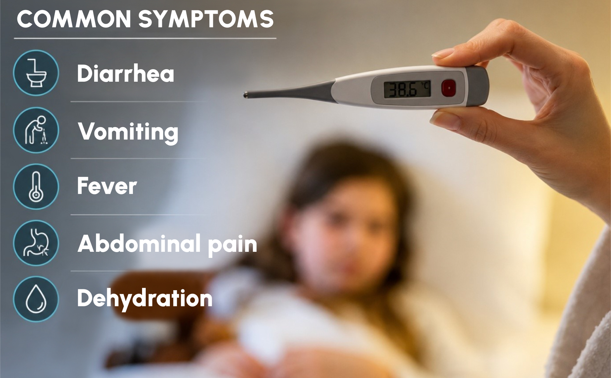 Critical Rotavirus and Adenovirus Testing During Summer Travel 1 Figure 1: Overlapping symptoms in viral gastroenteritis highlight the need for laboratory confirmation.