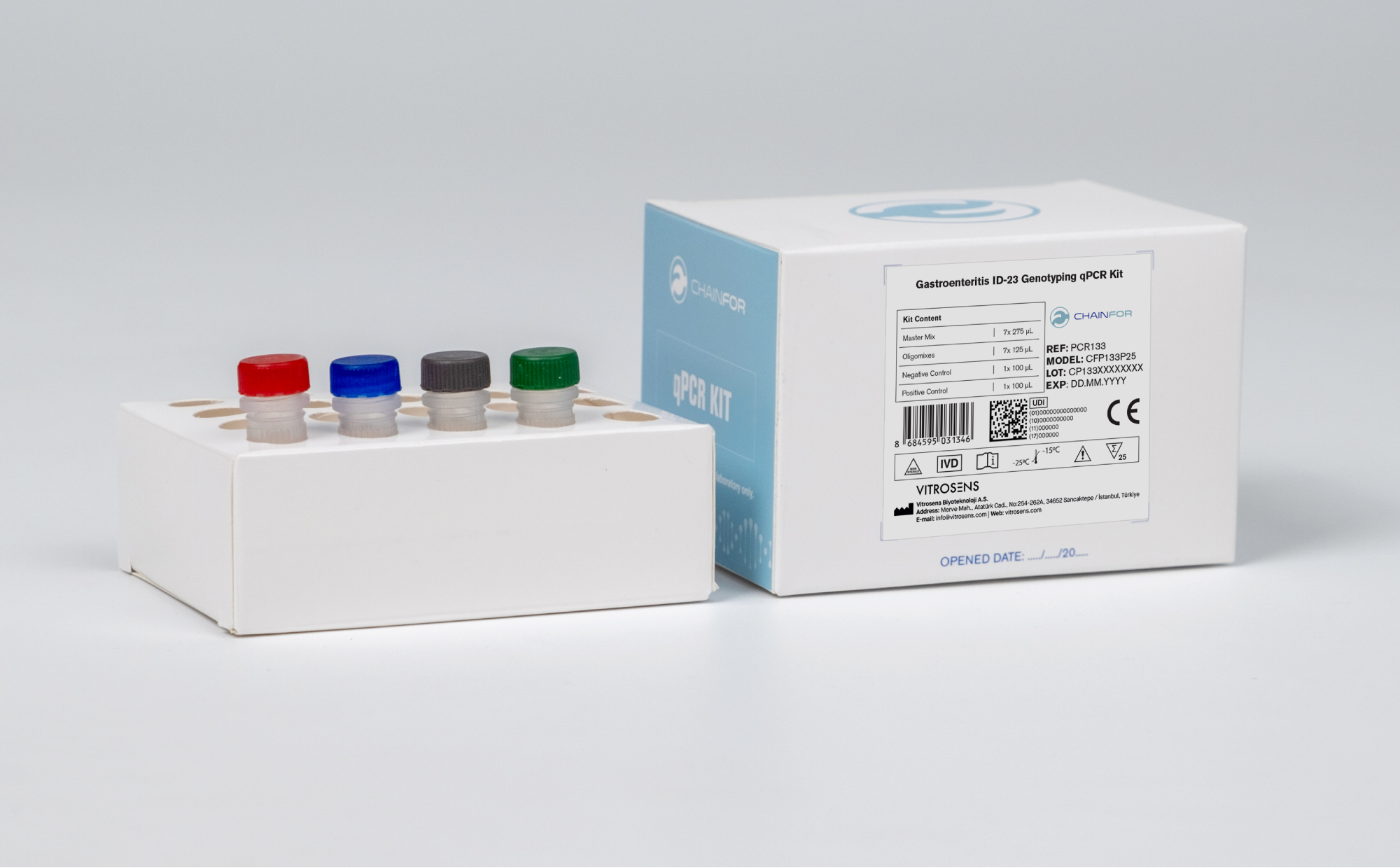 Cyclospora Outbreak 2026: Why Comprehensive Gastroenteritis Testing Matters 2 Figure 2: ChainFor™ Gastroenteritis ID-23 Genotyping qPCR Kit Box Content