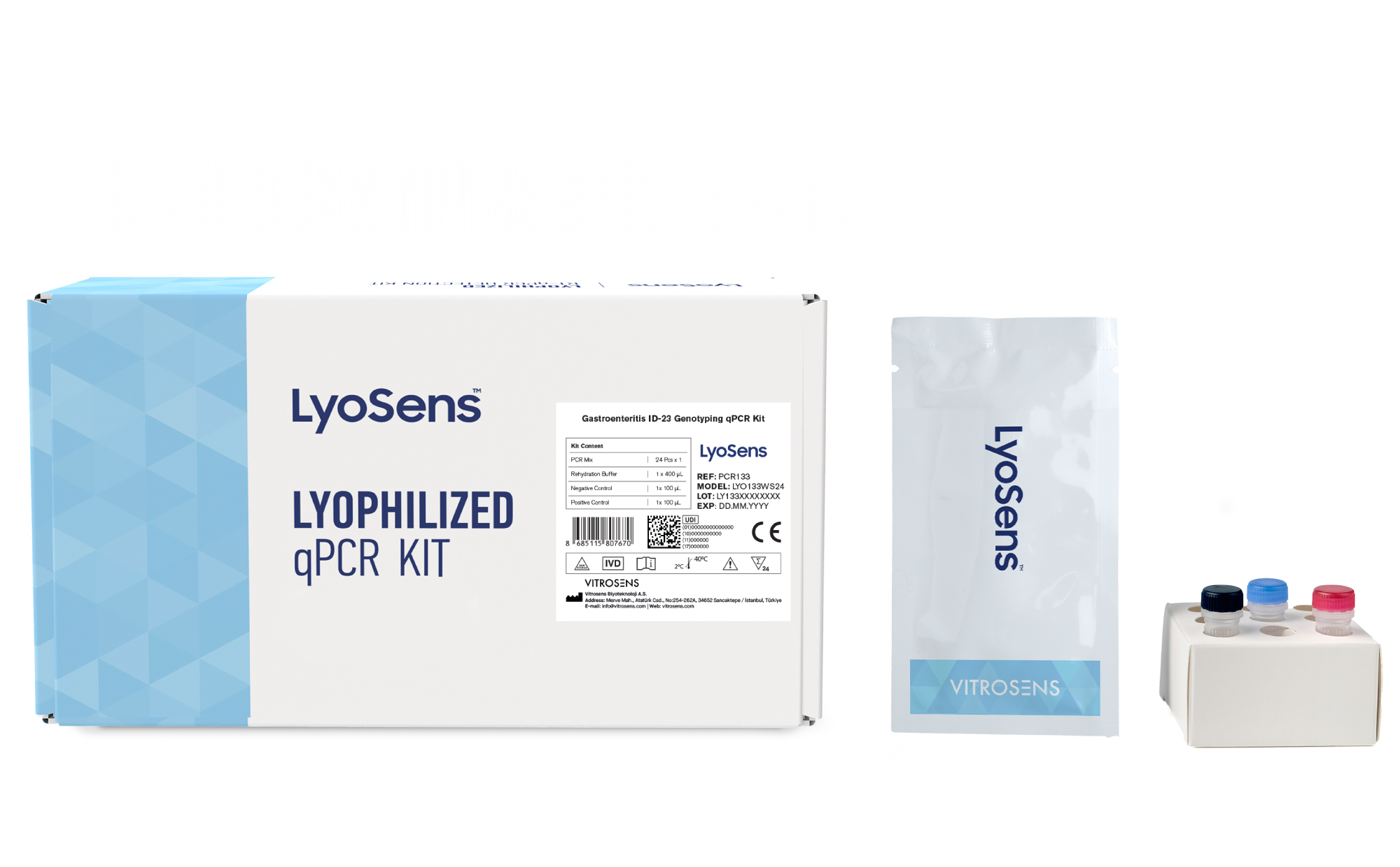 Cyclospora Outbreak 2026: Why Comprehensive Gastroenteritis Testing Matters 3 Figure 3: LyoSens™ Gastroenteritis ID-23 Genotyping qPCR Kit Box Content