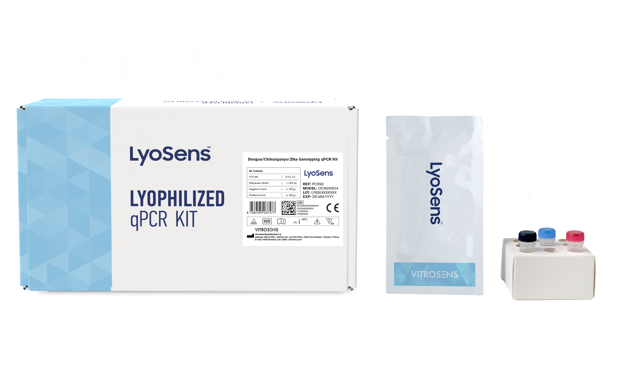 Figure 3: : Vitrosens LyoSens™ Dengue/Chikungunya/Zika Genotyping qPCR Kit Box Content