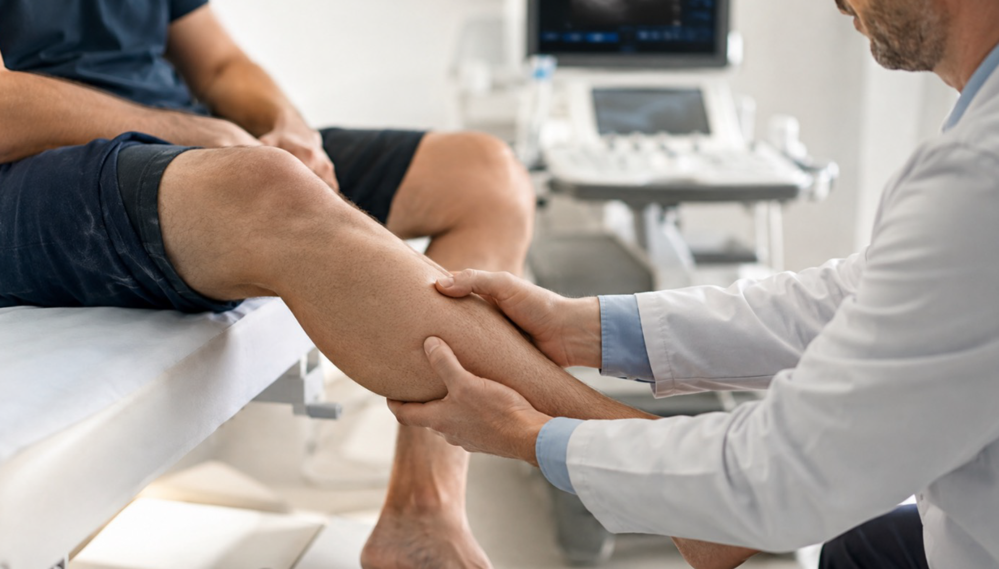 World Thrombosis Day: Understanding Blood Clots and D-Dimer Testing 1 Figure 1: Clinical examination of a patient's leg during the assessment of suspected deep vein thrombosis (DVT).